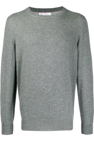 Brunello Cucinelli Strik, Herre, Grå, 2XL, Uld, Crew Neck Strik