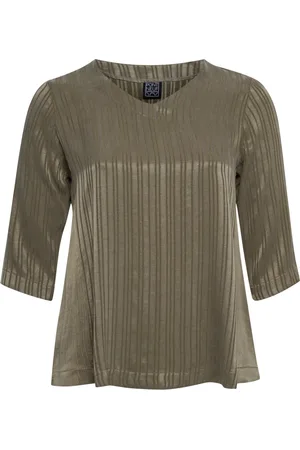 Pont Neuf Bluser & Skjorter, Dame, Grøn, XL, Tyl, Stribet V-hals Bluse Tania Model