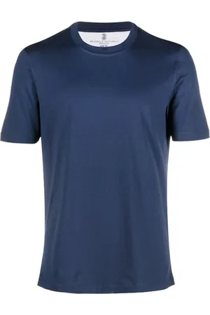 Brunello Cucinelli Top, Herre, Blå, 2XL, Bomuld, Bomulds T-shirt Slim Fit