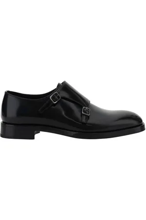 Prada Sko, Herre, Sort, 39 EU, Læder, Skinnende læder loafers dobbelt spænde skrå tå