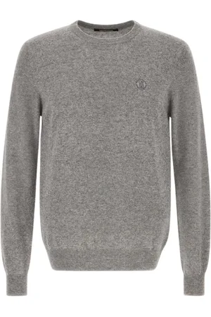 Roberto Cavalli Strik, Herre, Grå, XL, Uld, Monogram Mirror Snake Uld Sweater