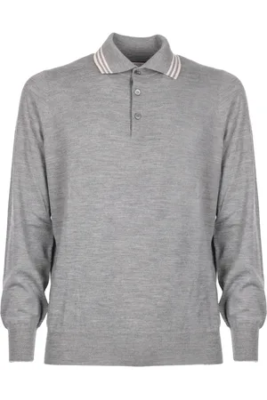 Brunello Cucinelli Top, Herre, Grå, M, Uld, Strikket Polo i Grå Uld-Kashmir Blanding