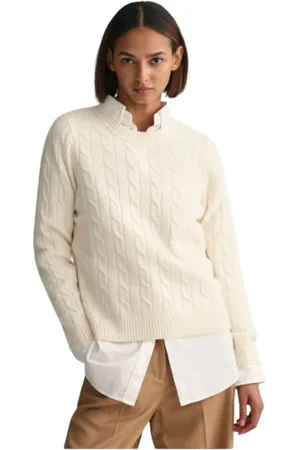 GANT Strik, Dame, Hvid, L, Uld, Twisted Uld Sweater