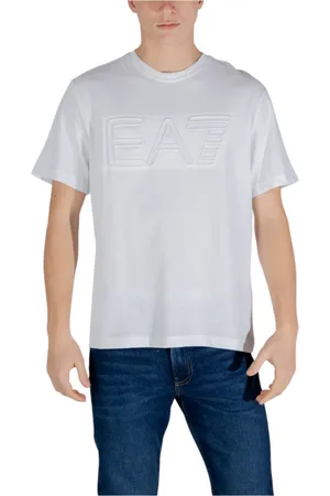 EA7 Top, Herre, Hvid, 2XL, Bomuld, Rundhalset Kortærmet Bomulds T-shirt