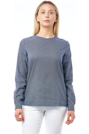 BAGUTTA Bluser & Skjorter, Dame, Blå, L, Uld, Geometrisk Print Bluse med Knappelukning