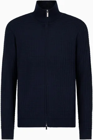 Emporio Armani Strik, Herre, Blå, XL, Uld, Zip Cardigan for Stilfuldt Look