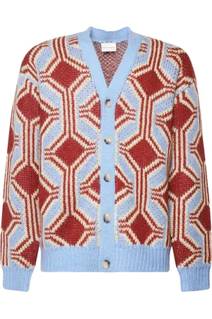 Drôle de Monsieur Strik, Herre, Flerfarvet, L, Uld, Geometrisk Mønstret Uld Cardigan