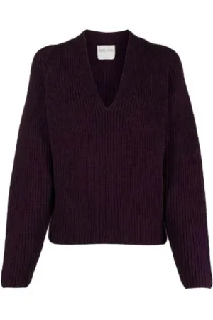 FORTE FORTE Strik, Dame, Lilla, L, Uld, Merino V-hals Sweater