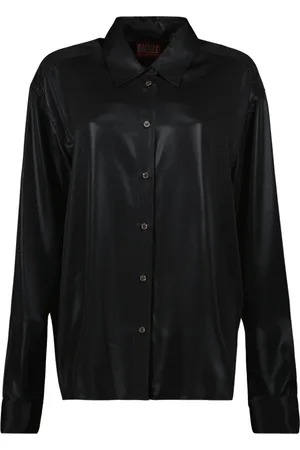 Diesel Bluser & Skjorter, Dame, Sort, S, Polyester, Sort Lakeret Skjorte