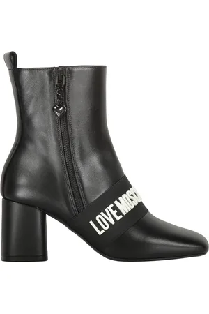 Moschino Sko, Dame, Sort, 38 EU, Polyester, Logo Strap Block Heel Støvler