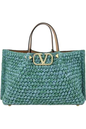 VALENTINO GARAVANI Taske, Dame, Blå, ONE SIZE, Læder, Metal VLogo Raffia Tote Bag Læder Pung