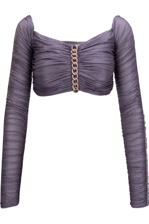 Elisabetta Franchi Top, Dame, Lilla, M, Uld, Firkantet Hals Langærmet Top
