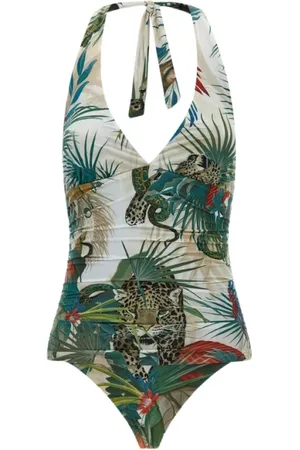 Roberto Cavalli Badetøj, Dame, Grøn, L, Uld, Jungle Print Badedragt