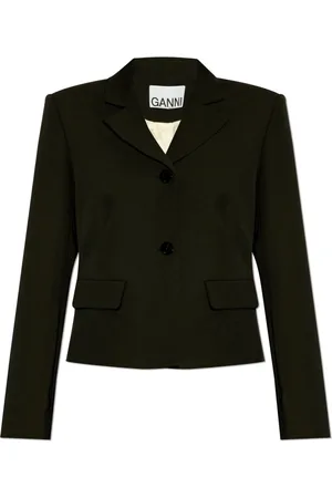 Ganni Jakke, Dame, Sort, M, Polyester, Blazer med åbent revers