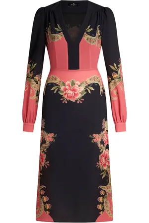 Etro Kjole, Dame, Flerfarvet, 2XS, Bomuld, Midi Kjole med Placeret Blomsterprint