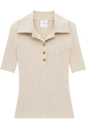 Courrèges Top, Dame, , L, Polyester, Ribstrikket Poloskjorte