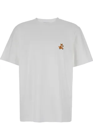 Maison Kitsuné Top, Herre, Hvid, XL, Bomuld, Speedy Fox Patch T-shirt