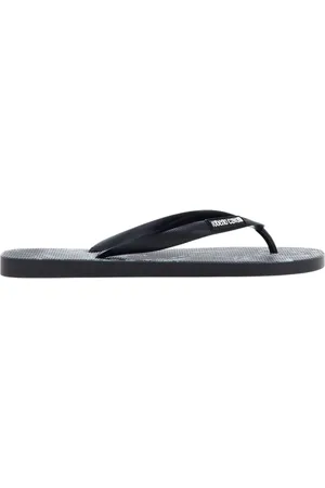 Roberto Cavalli Sko, Herre, Sort, 43 EU, Logo Flip-Flops Sort Made in Italy