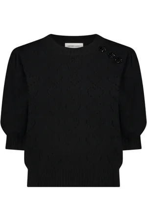 Fabienne Chapot Strik, Dame, Sort, XS, Bomuld, Heart Embroidered Pullover
