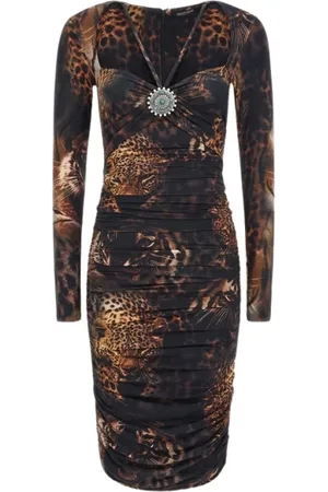 Roberto Cavalli Kjole, Dame, Brun, L, Midi kjole med Jaguar print