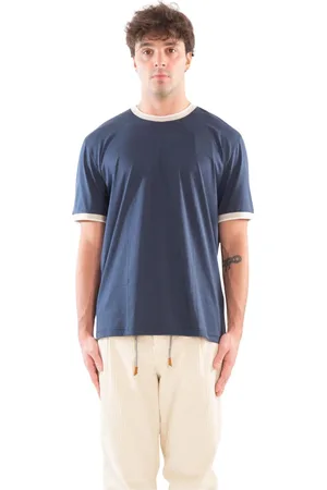 ELEVENTY Top, Herre, Blå, 2XL, Bomuld, Contrast Rib Tee