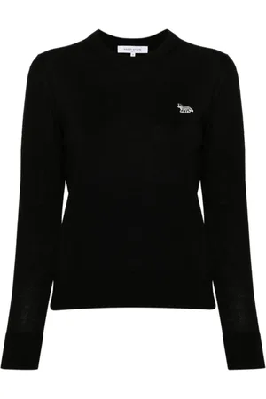 Maison Kitsuné Strik, Dame, Sort, S, Uld, Sort Uldstriktrøje Baby Fox