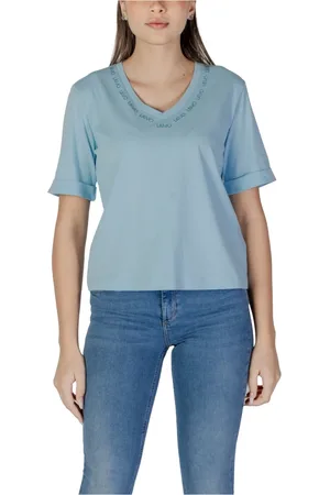 Liu Jo Top, Dame, Blå, M, Bomuld, V-hals bomulds T-shirt