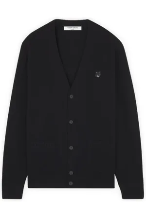 Maison Kitsuné Strik, Herre, Sort, M, Uld, Fox Cardigan Sweater