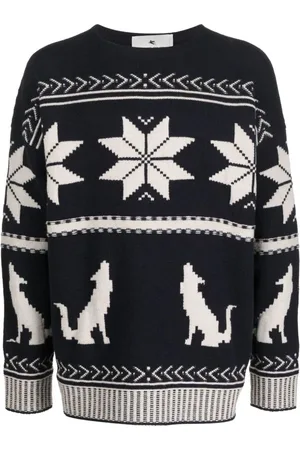 Etro Strik, Herre, Blå, M, Bomuld, Broderet bomulds sweater