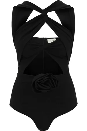 MAGDA BUTRYM Top, Dame, Sort, XS, Cut-Out Bodysuit med Rose Applikation