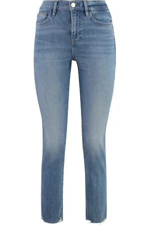 Frame Jeans, Dame, Blå, W29, Bomuld, Høje Straight Jeans med Kontrastsyninger