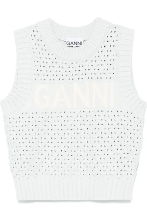 Ganni Strik, Dame, Blå, L, Bomuld, Lyseblå Crew Neck Sweater