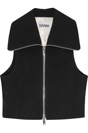 Ganni Jakke, Dame, Sort, S, Polyester, Sort Ærmeløs Zip Sweater