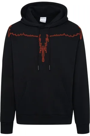 MARCELO BURLON Sweathshirts & Hoodies, Herre, Sort, S, Bomuld, Sort bomuldshættetrøje med vinge broderi