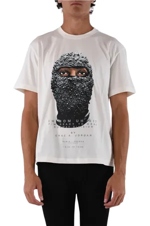 Ih Nom Uh Nit Top, Herre, Hvid, S, Bomuld, Sort Maske T-shirt med For- og Bagsideprint