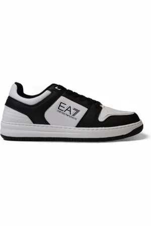 EA7 Sko, Herre, Sort, 44 1/2 EU, Læder, Sort Lace-Up Sneakers