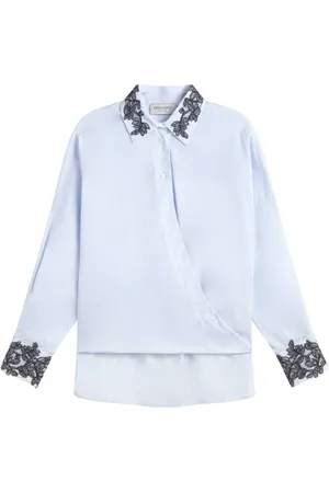 ERMANNO SCERVINO Bluser & Skjorter, Dame, Blå, S, Blomstret broderet skjorte