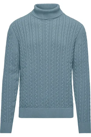 Bomboogie Strik, Herre, Blå, XL, Bomuld, Varm Bomulds Kabelstrikket Mock Neck Rullekrave