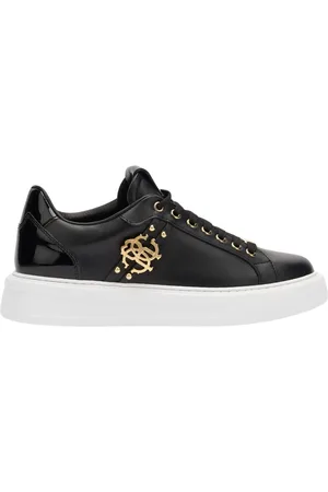 Roberto Cavalli Sko, Dame, Sort, 40 EU, Læder, Gyldne Detalje Læder Sneakers