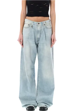 R13 Jeans, Dame, Blå, W28, Bomuld, Blå Wide Leg Plisserede Jeans
