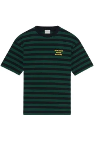Drôle de Monsieur Top, Herre, Grøn, M, Bomuld, Stribet T-shirt med slogan i bomuld