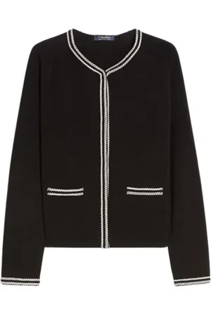 Max Mara Strik, Dame, Sort, L, Bomuld, Bomuldscardigan med Applikerede Bortedetaljer
