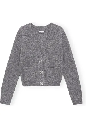 Ganni Strik, Dame, Grå, XS, Uld, Cozy Wool Cardigan