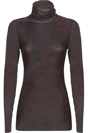 Ganni Strik, Dame, Brun, M, Polyester, Brun Animal Print Mesh Top