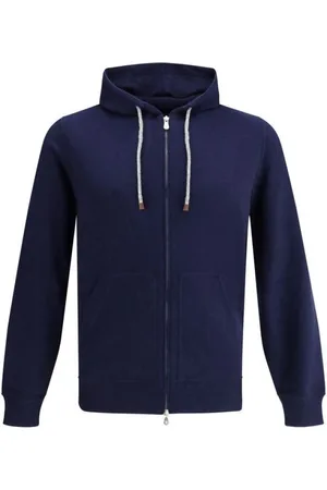 Brunello Cucinelli Sweathshirts & Hoodies, Herre, Blå, 2XL, Cashmere, Cashmere Hættetrøje med Lynlås