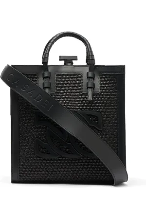 Casadei Taske, Dame, Sort, ONE SIZE, Læder, Sort Raffia Tote Bag med læderdetaljer