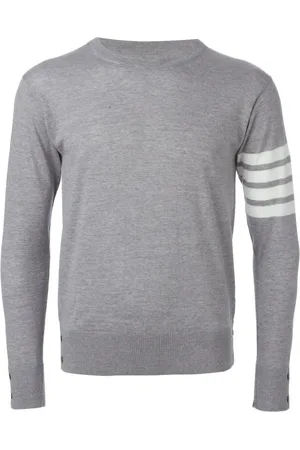 Thom Browne Strik, Herre, Grå, XL, Uld, Crewneck Pullover med 4-Bar Stribe
