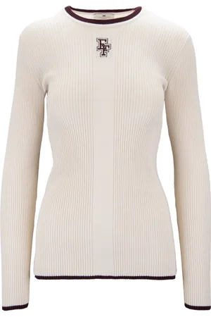 Elisabetta Franchi Strik, Dame, Hvid, 2XL, Uld, Stilfuld langærmet kvindetop
