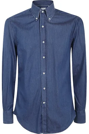Brunello Cucinelli Skjorte, Herre, Blå, S, Denim, Mørk denimskjorte