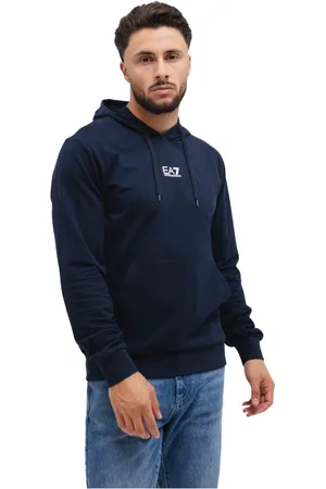 Emporio Armani Sweathshirts & Hoodies, Herre, Blå, 2XL, Uld, Mørkeblå Hættetrøje Mænd Stilfuld